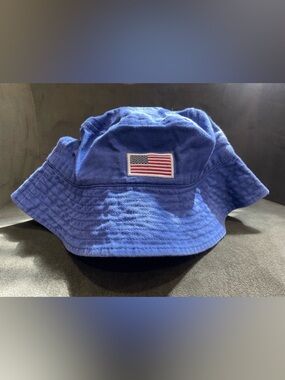 Blue Bucket Hat with American Flag Patch | One Size Fits Most